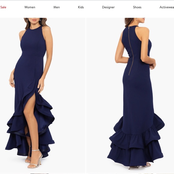 BETSY AND ADAM: Ruffle Halter Crepe Gown (NWT) - Picture 4 of 5